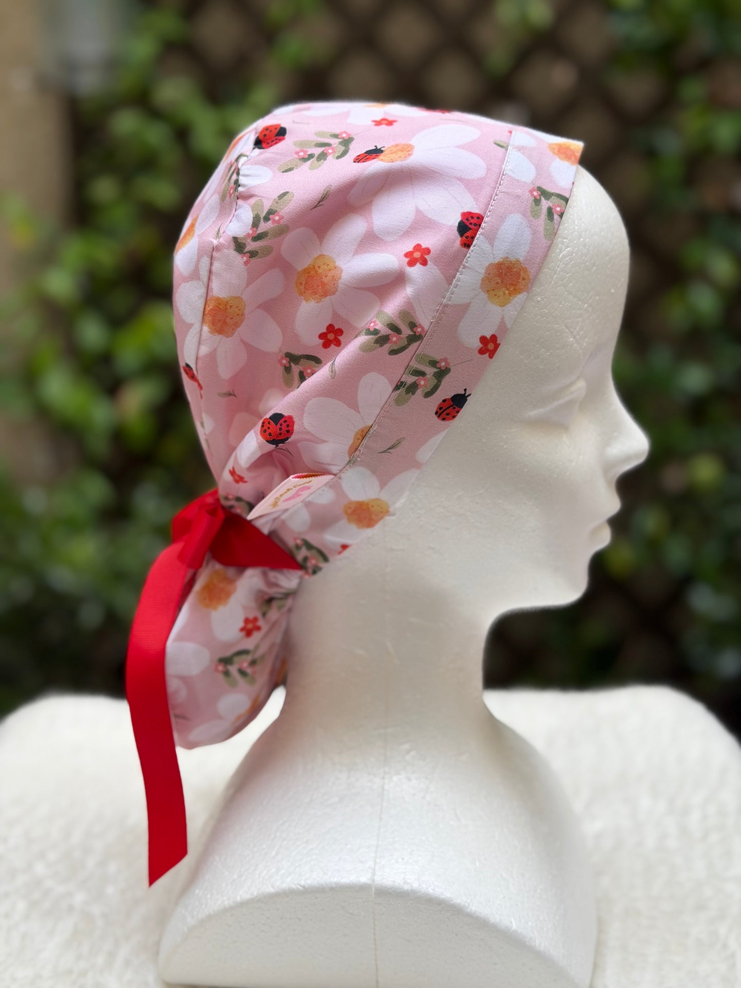 Flowers and Bees Ponytail Scrub Cap