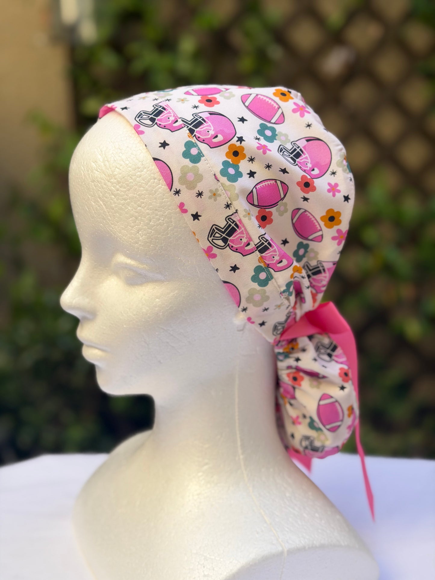 Football girly Ponytail Scrub Cap