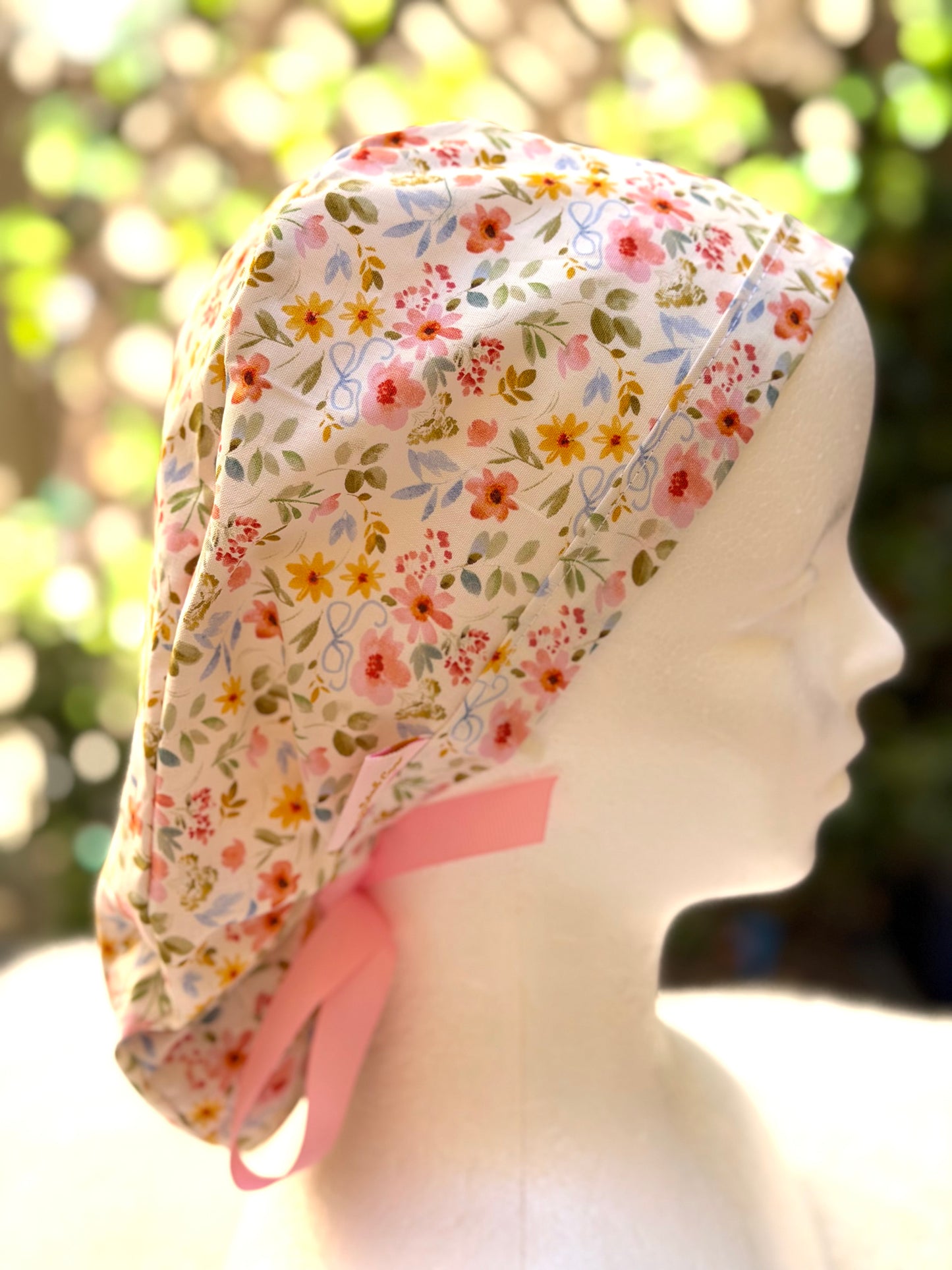 Summer floral Ponytail Scrub Cap