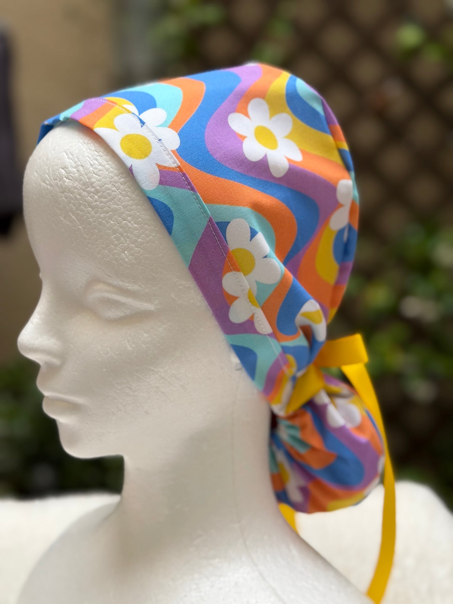 Blue Retro Ponytail Scrub Cap