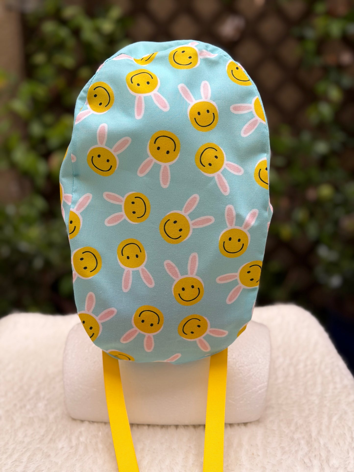 Happy Face Easter Bunny Ponytail Scrub Cap
