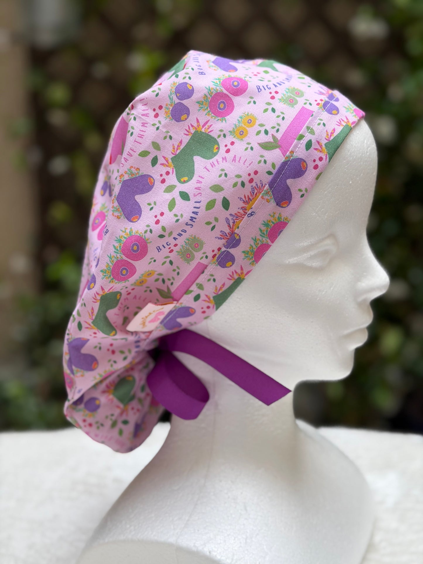 Purple Breast Ponytail Scrub Cap