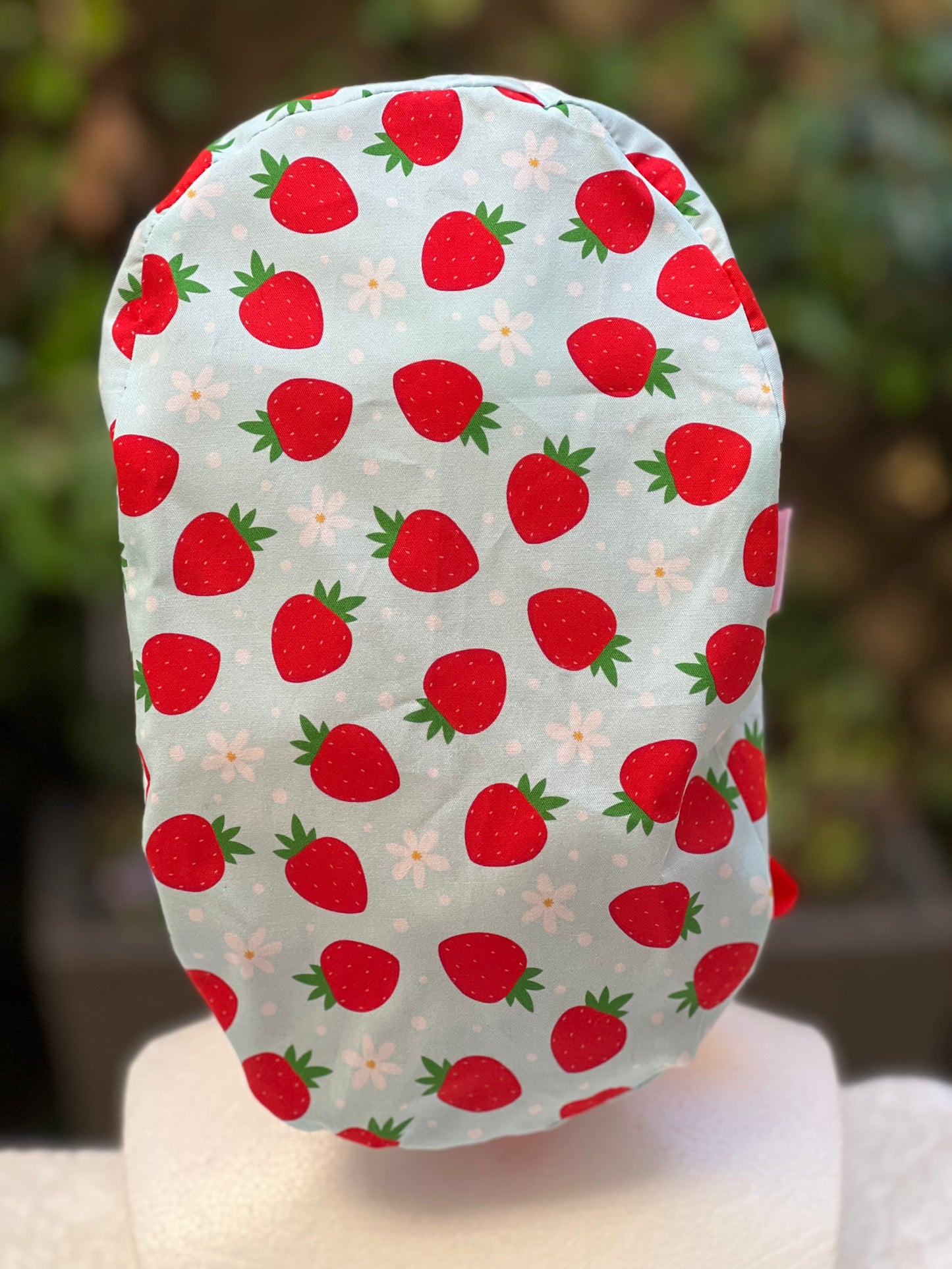 Green strawberry with daisies ponytail scrub cap