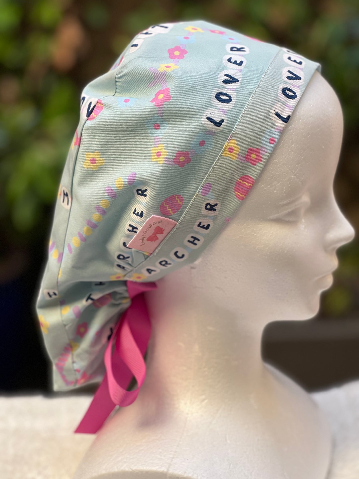 Green Friendship Bracelet Ponytail Scrub Cap