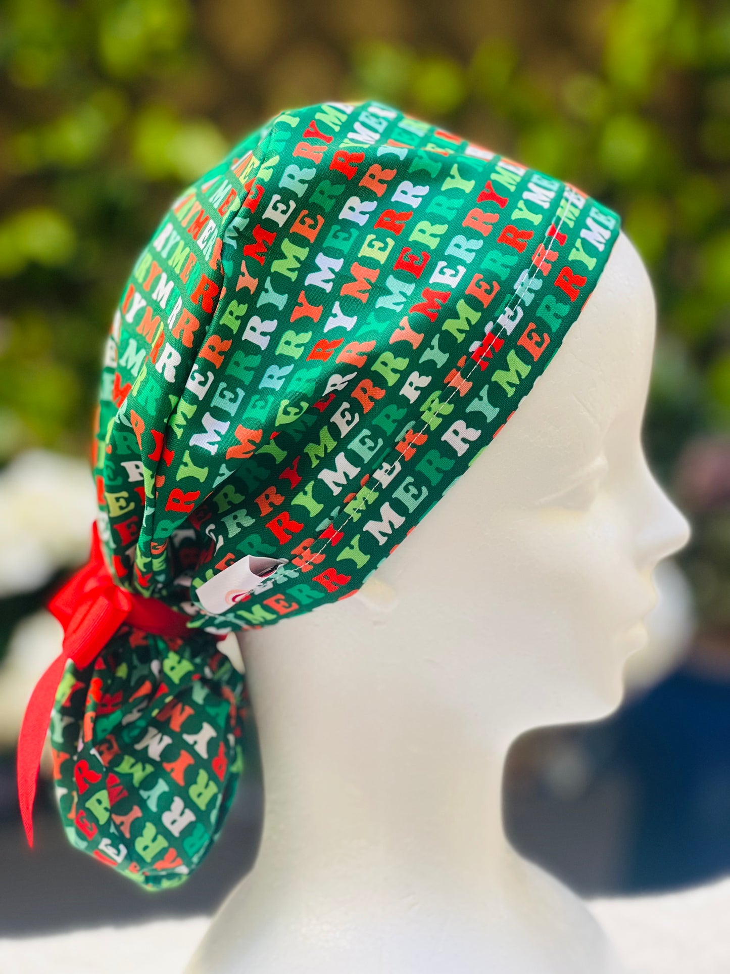 Merry Green ponytail scrub cap