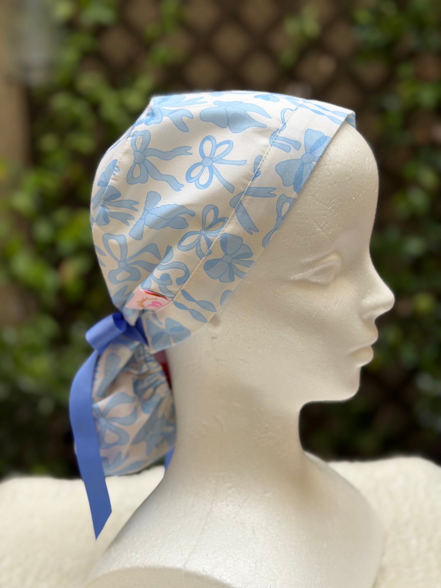 Blue bow Ponytail Scrub Cap