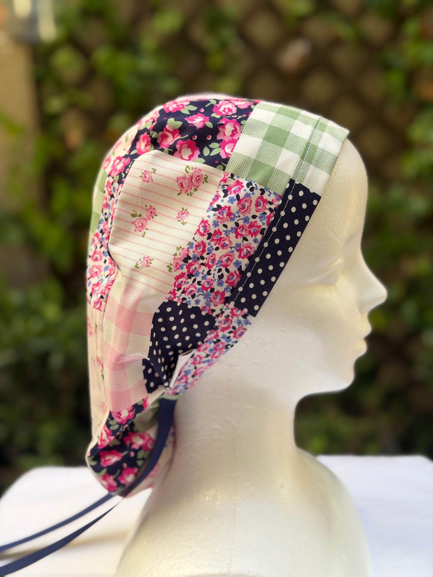 Patchwork Ponytail Scrub Cap