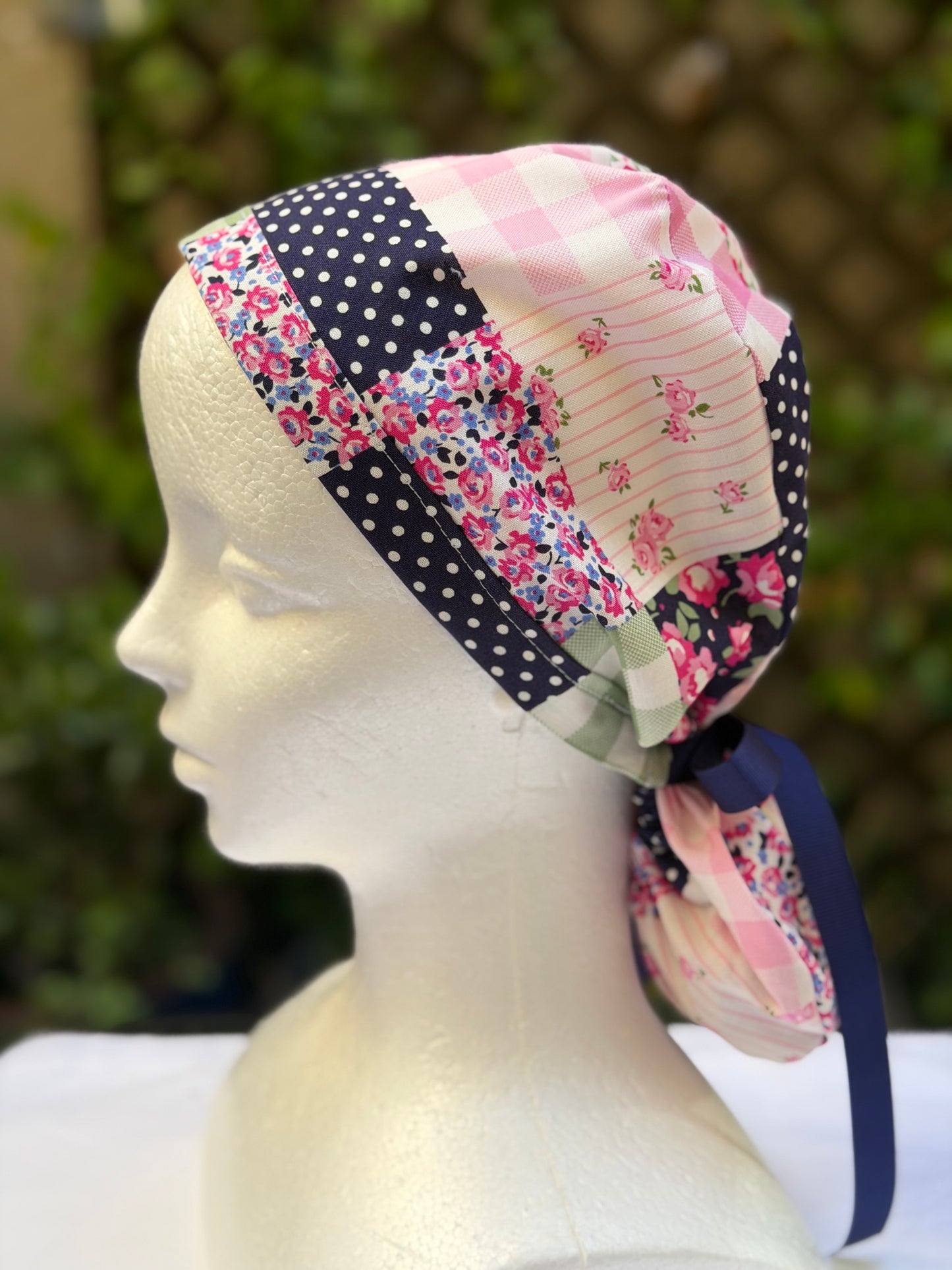 Patchwork Ponytail Scrub Cap