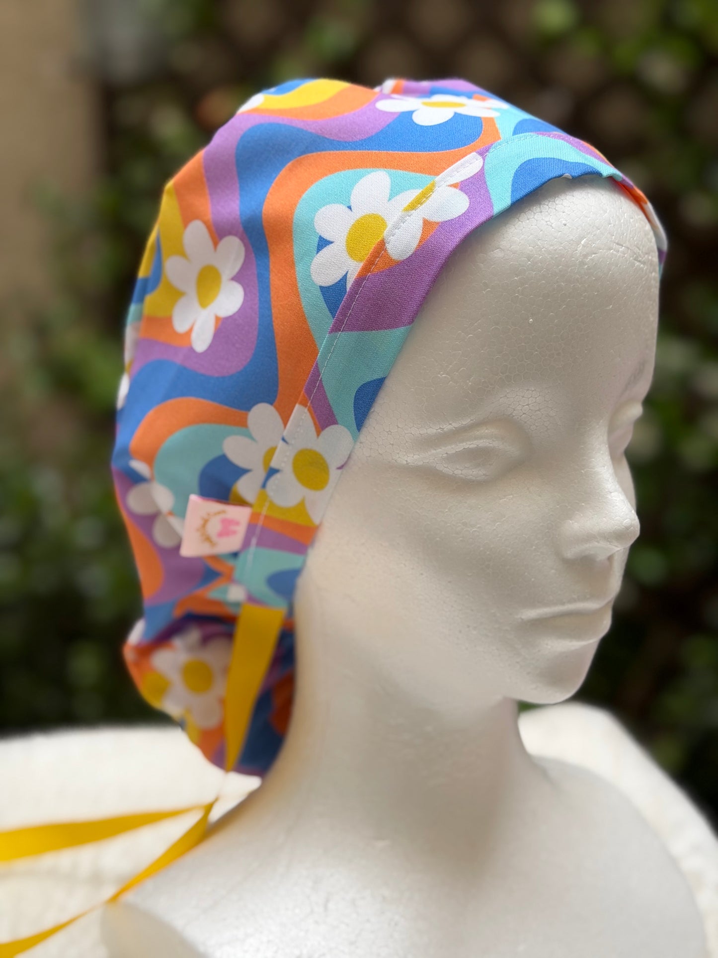 Blue Retro Ponytail Scrub Cap