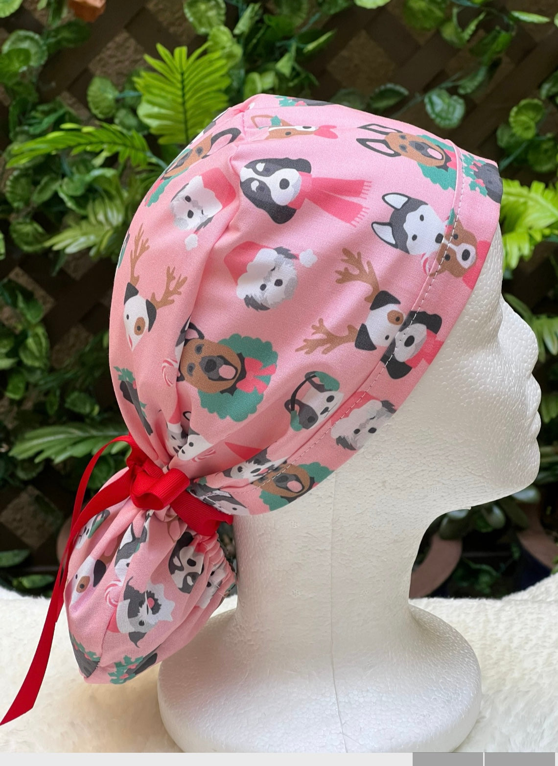 Pink Dogs  Christmas scrub cap