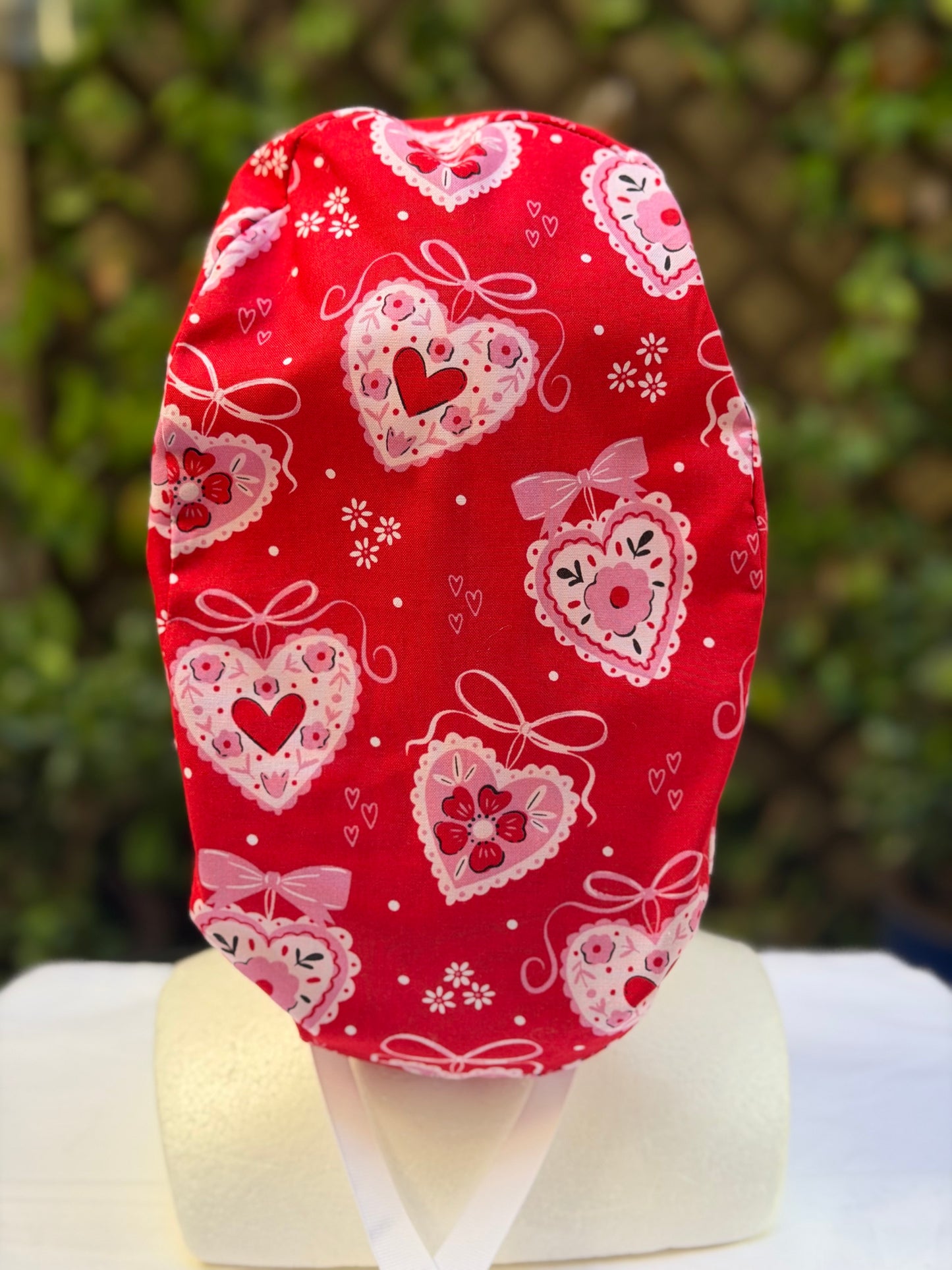 Hearts and bows Valentines scrub cap