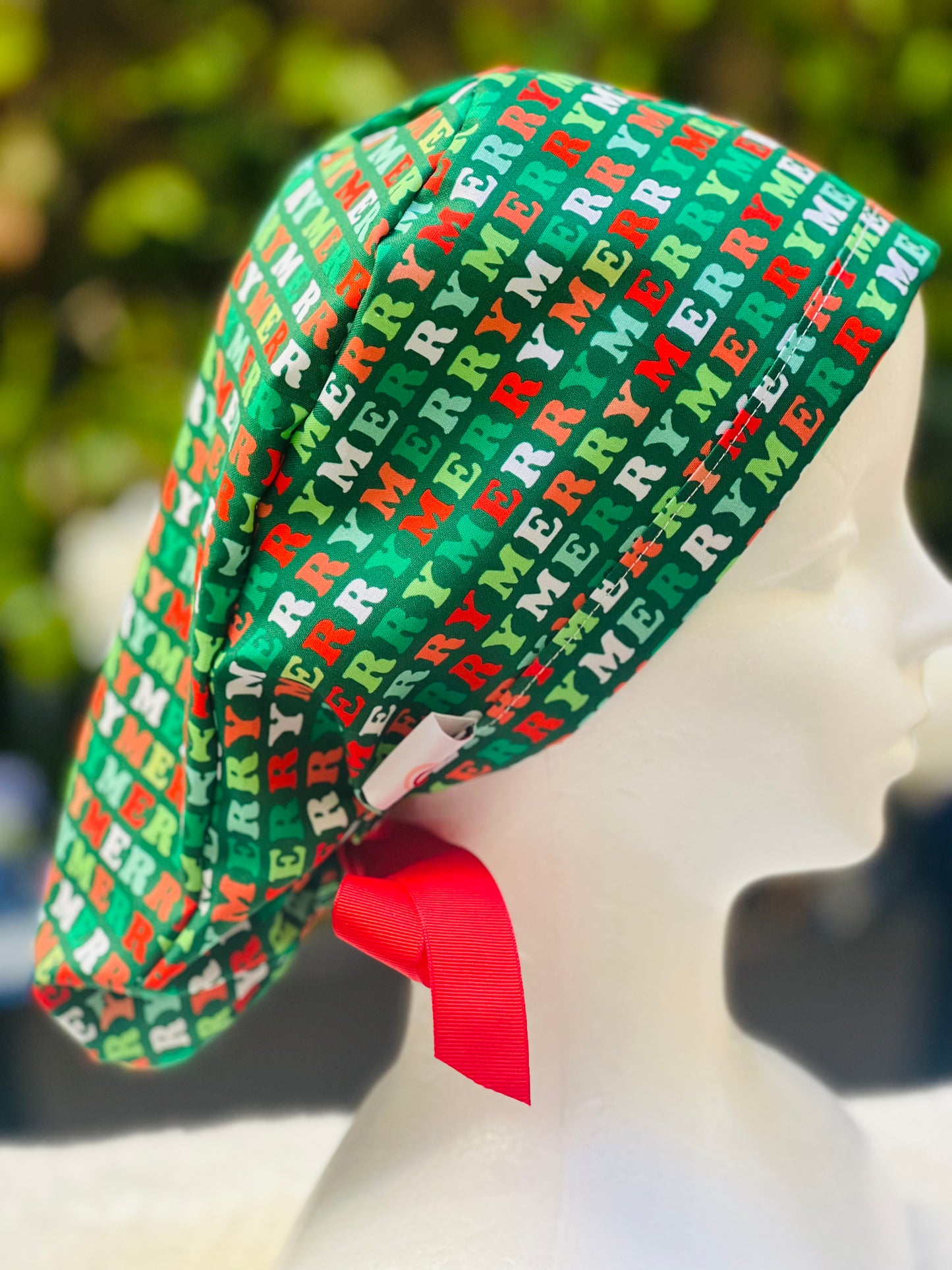 Merry Green ponytail scrub cap