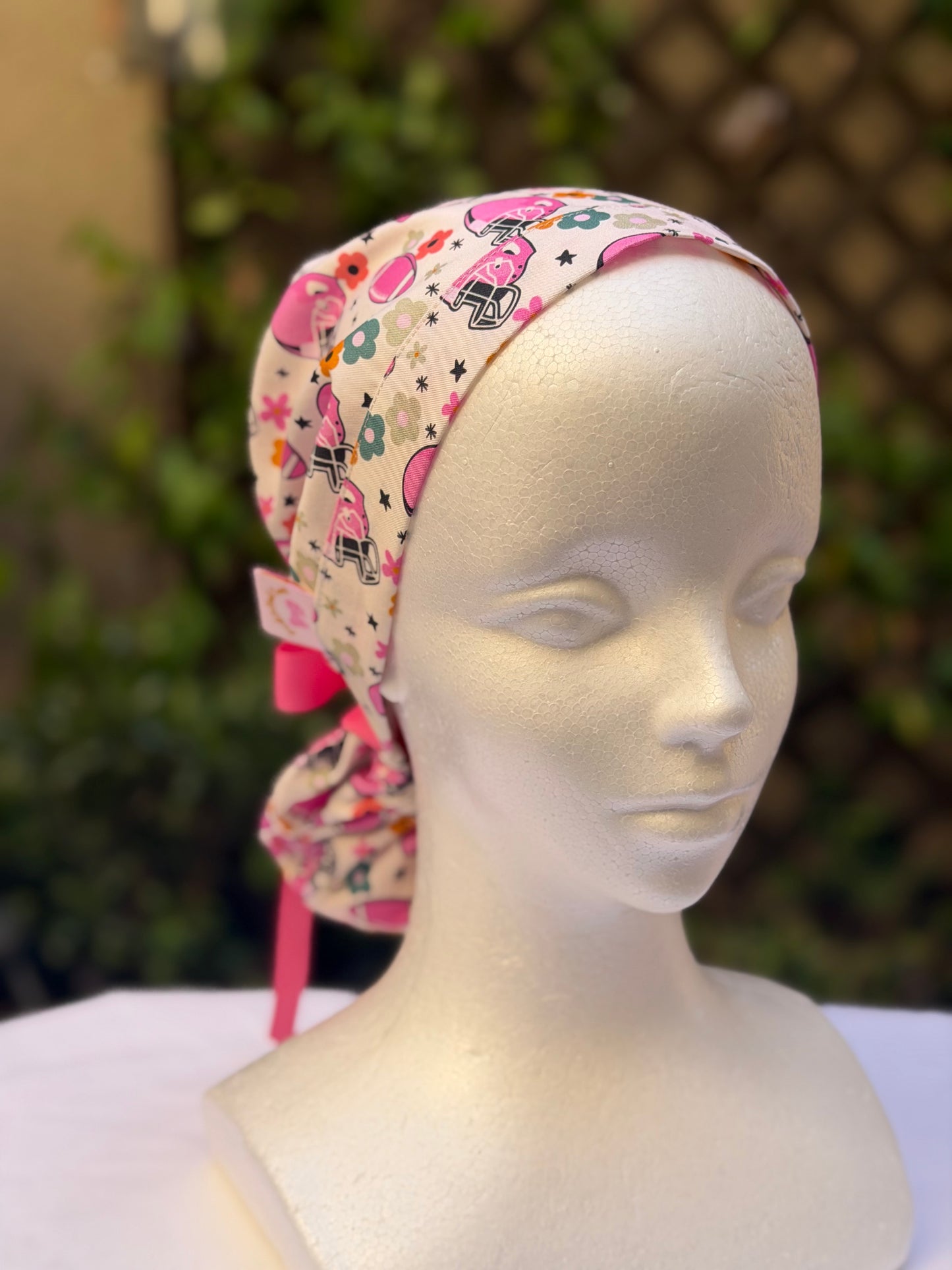Football girly Ponytail Scrub Cap