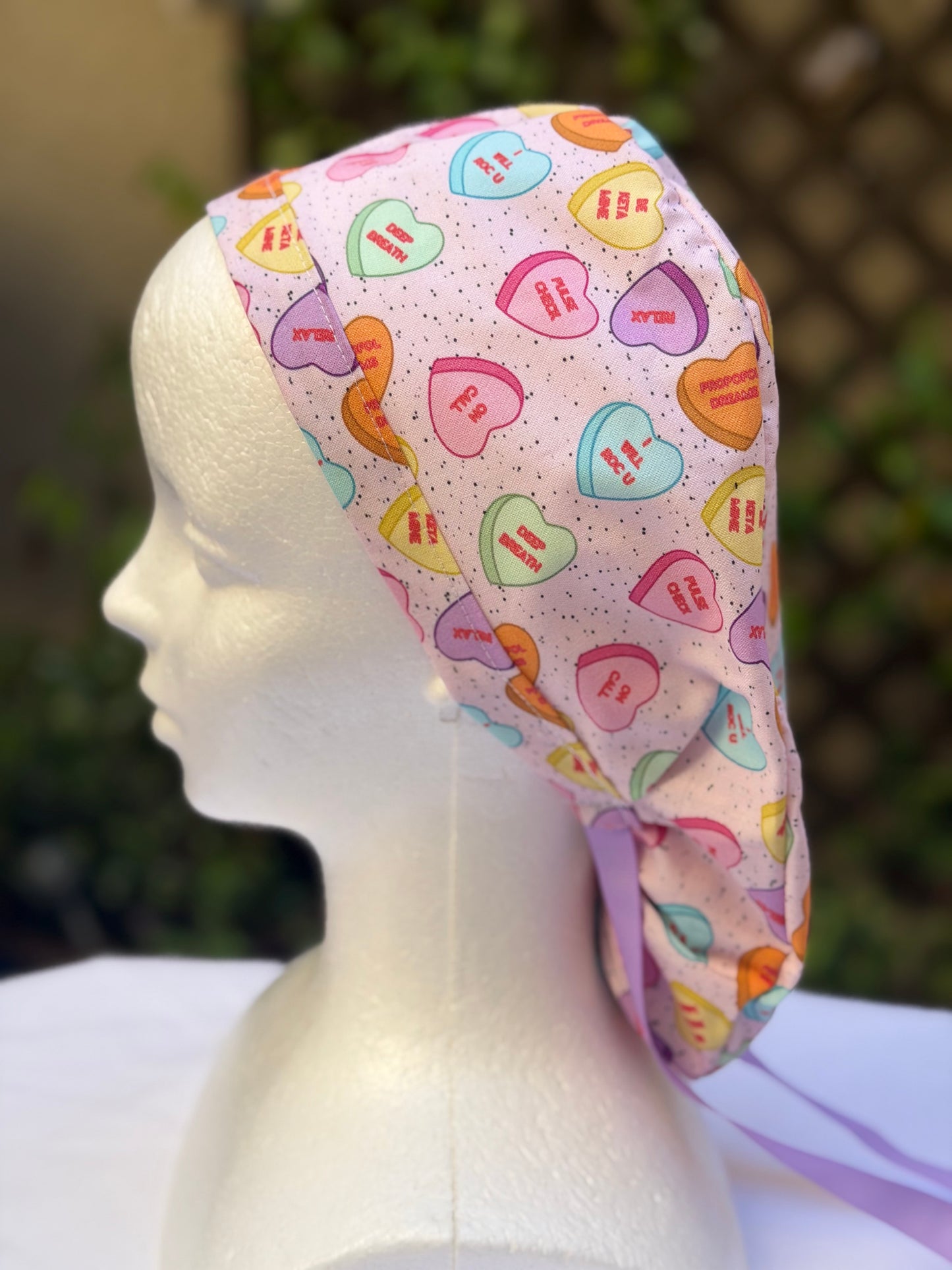 Anesthesia Valentine Ponytail Scrub Cap