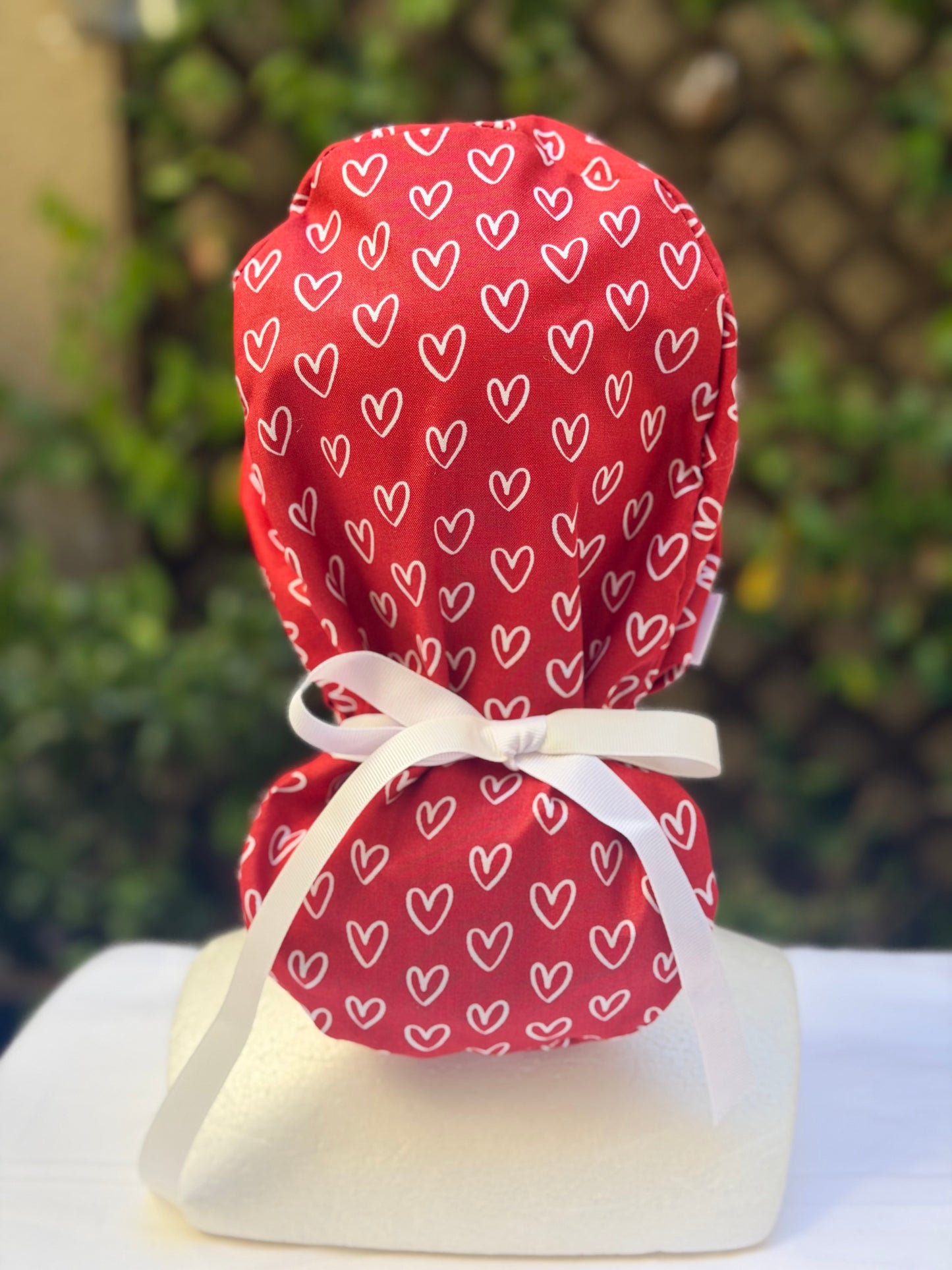 White Hearts and bows Valentines scrub cap