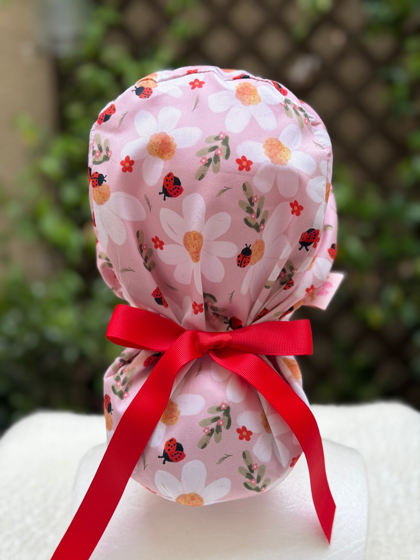 Flowers and Bees Ponytail Scrub Cap