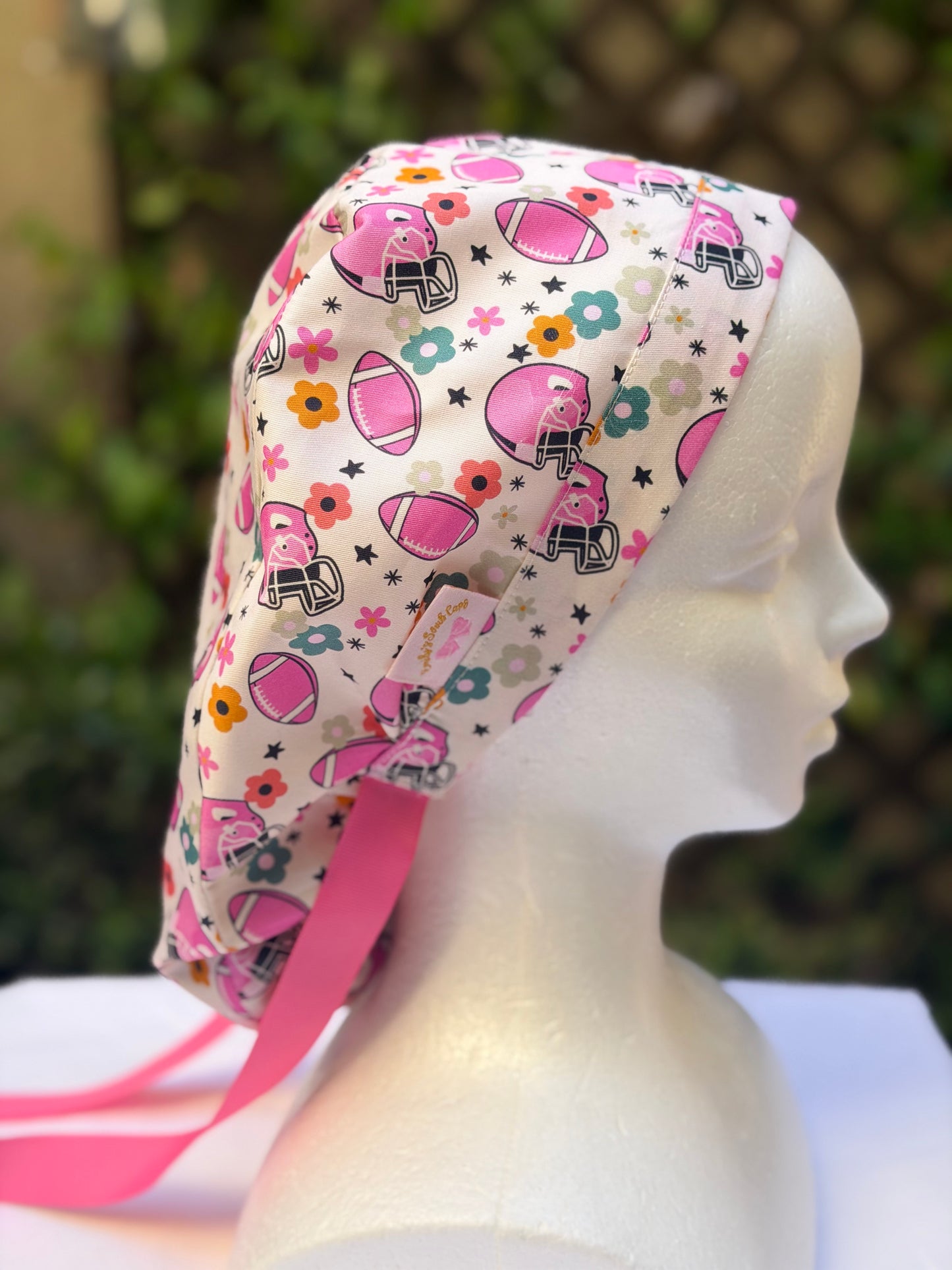 Football girly Ponytail Scrub Cap
