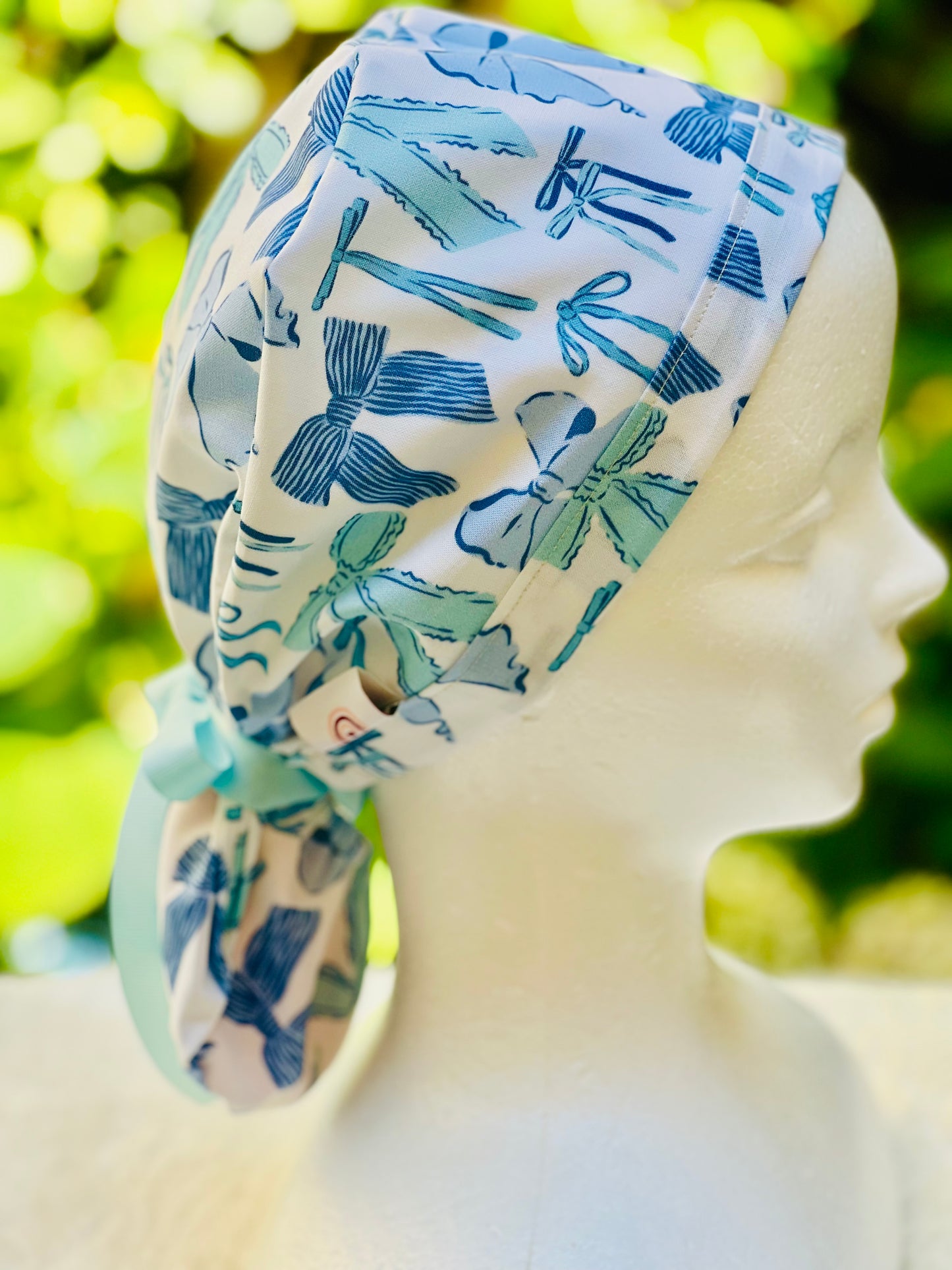 Blue Bows Ponytail Scrub Cap