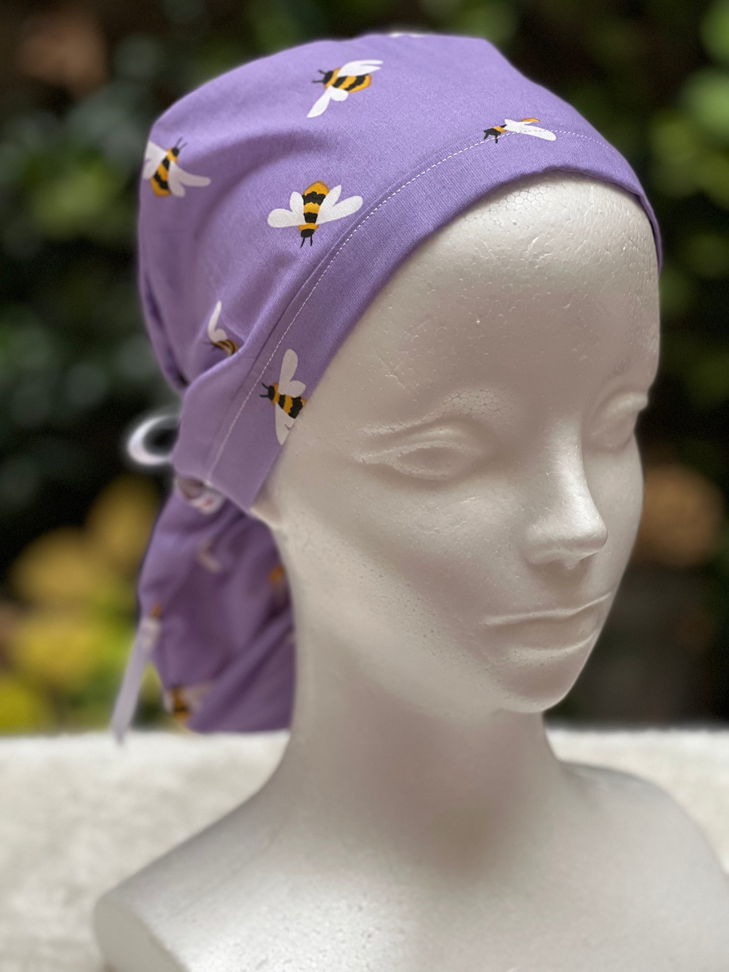 Purple Bees Ponytail Scrub cap