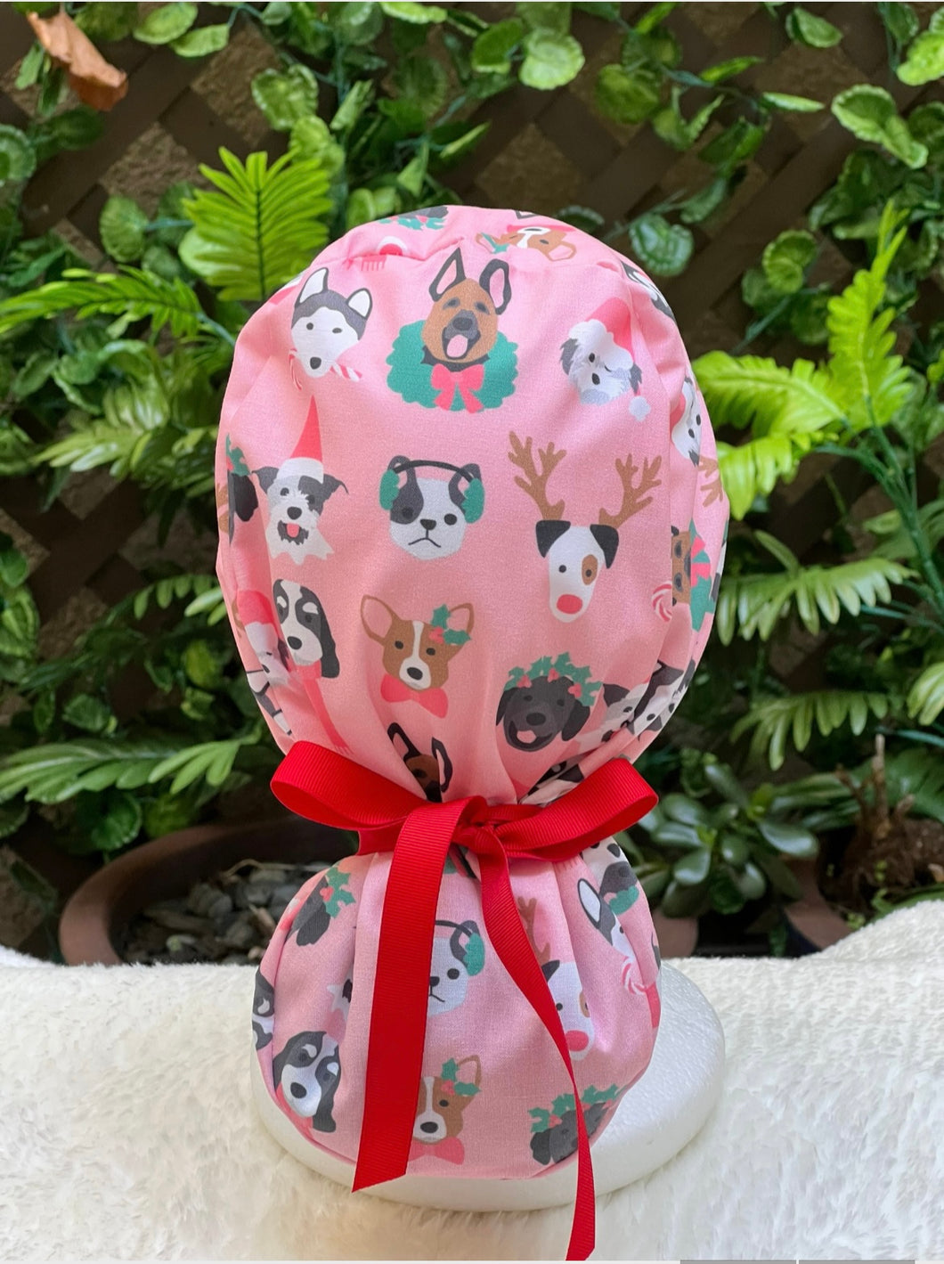 Pink Dogs  Christmas scrub cap