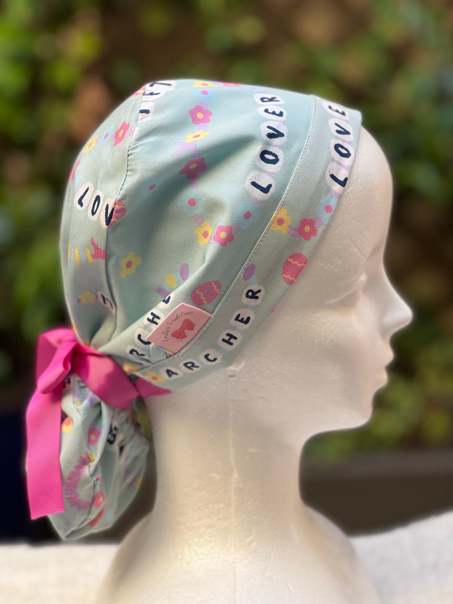 Green Friendship Bracelet Ponytail Scrub Cap