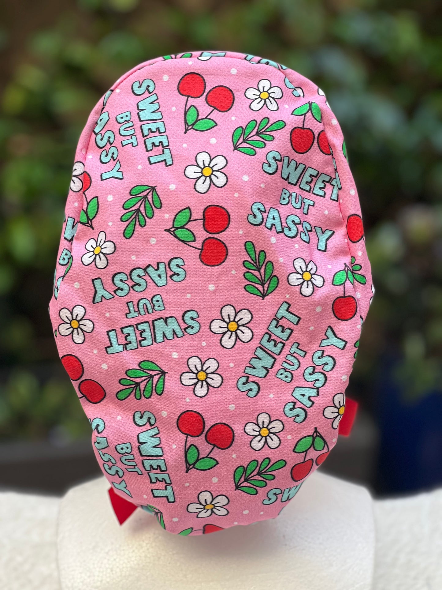 Pink Sweet but Sassy Ponytail Scrub Cap
