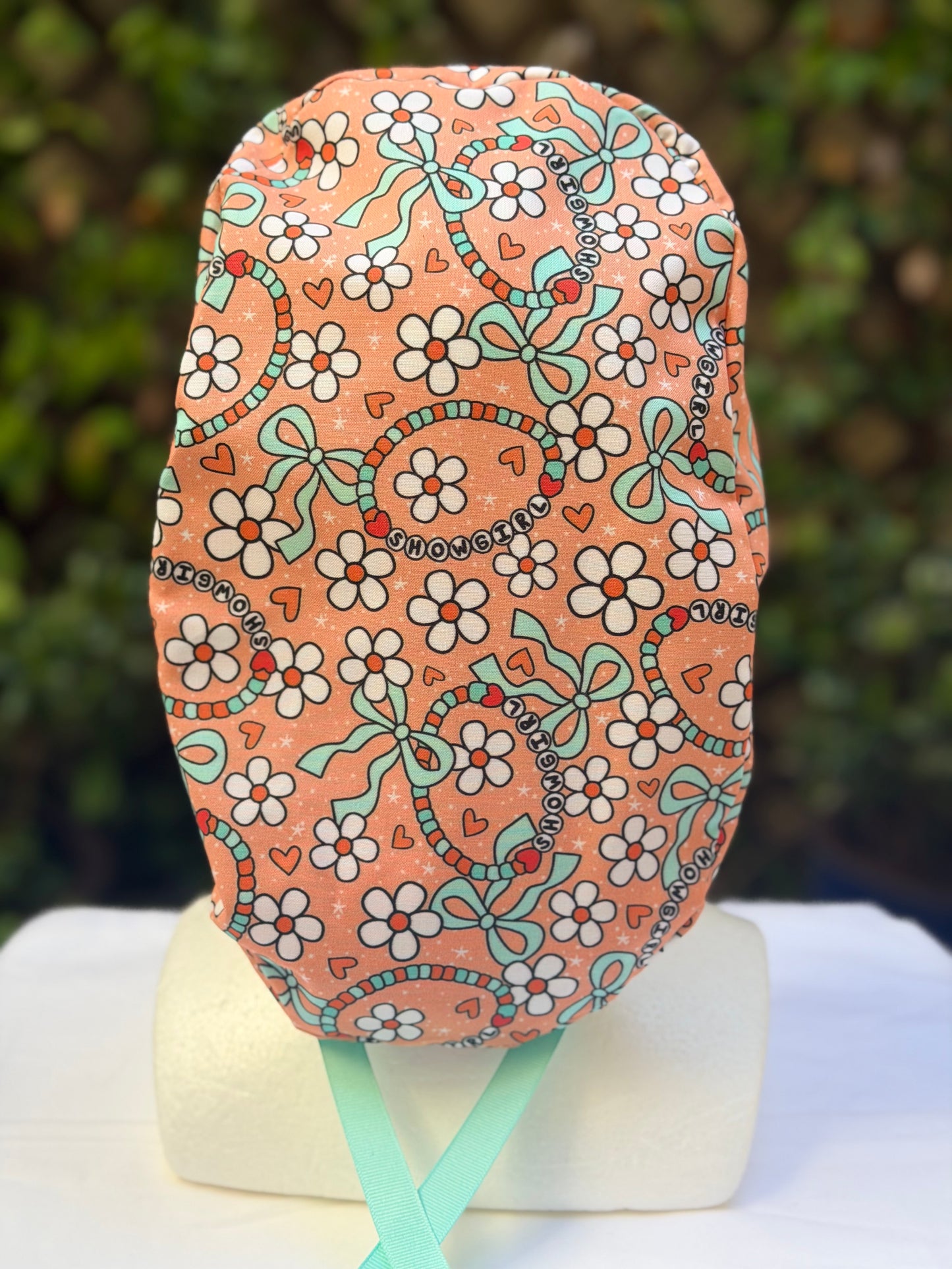 Showgirl with Caution Ponytail Scrub Cap