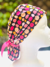Load image into Gallery viewer, Pink pumpkin in black  Ponytail scrub cap
