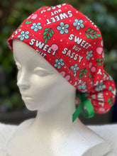 Load image into Gallery viewer, Red Sweet but Sassy Ponytail Scrub Cap
