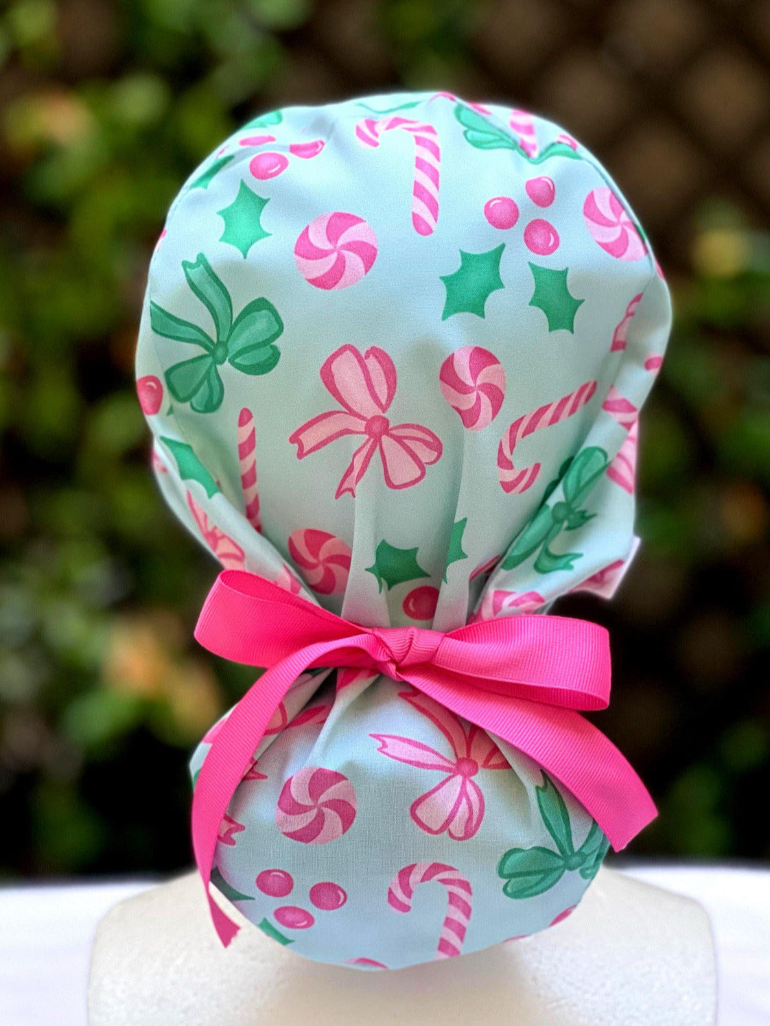 Christmas Bows Ponytail Scrub Cap