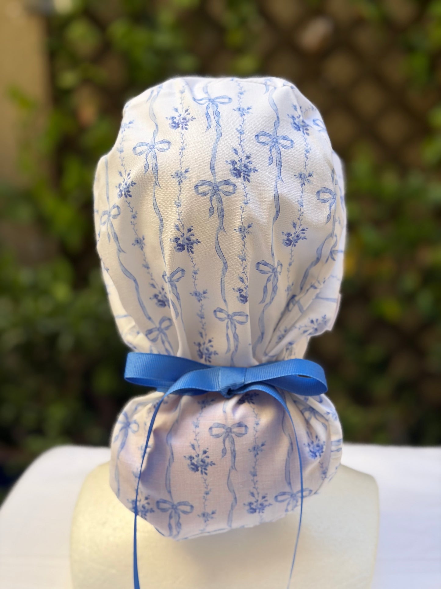 Blue flowers Ponytail Scrub Cap