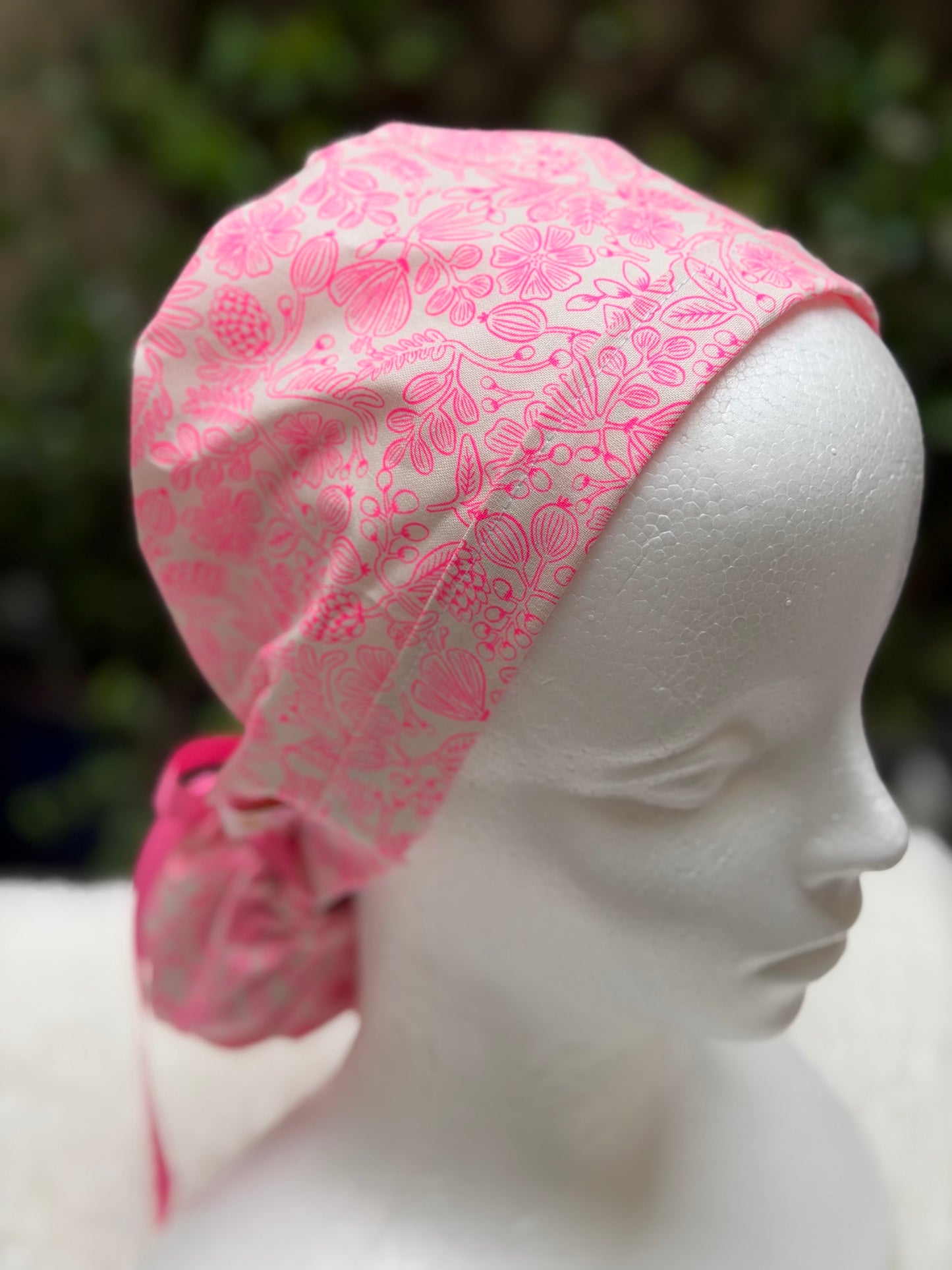 Neon pink ponytail scrub cap