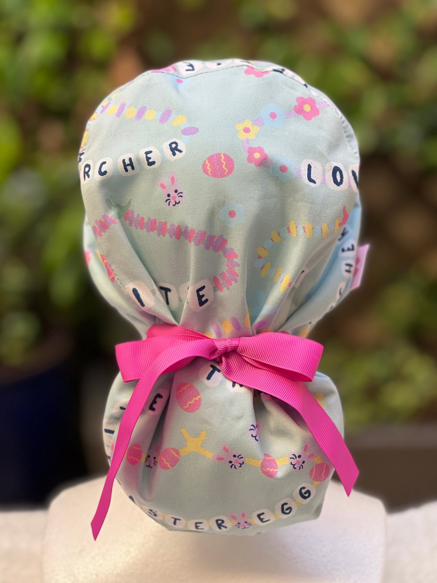 Green Friendship Bracelet Ponytail Scrub Cap