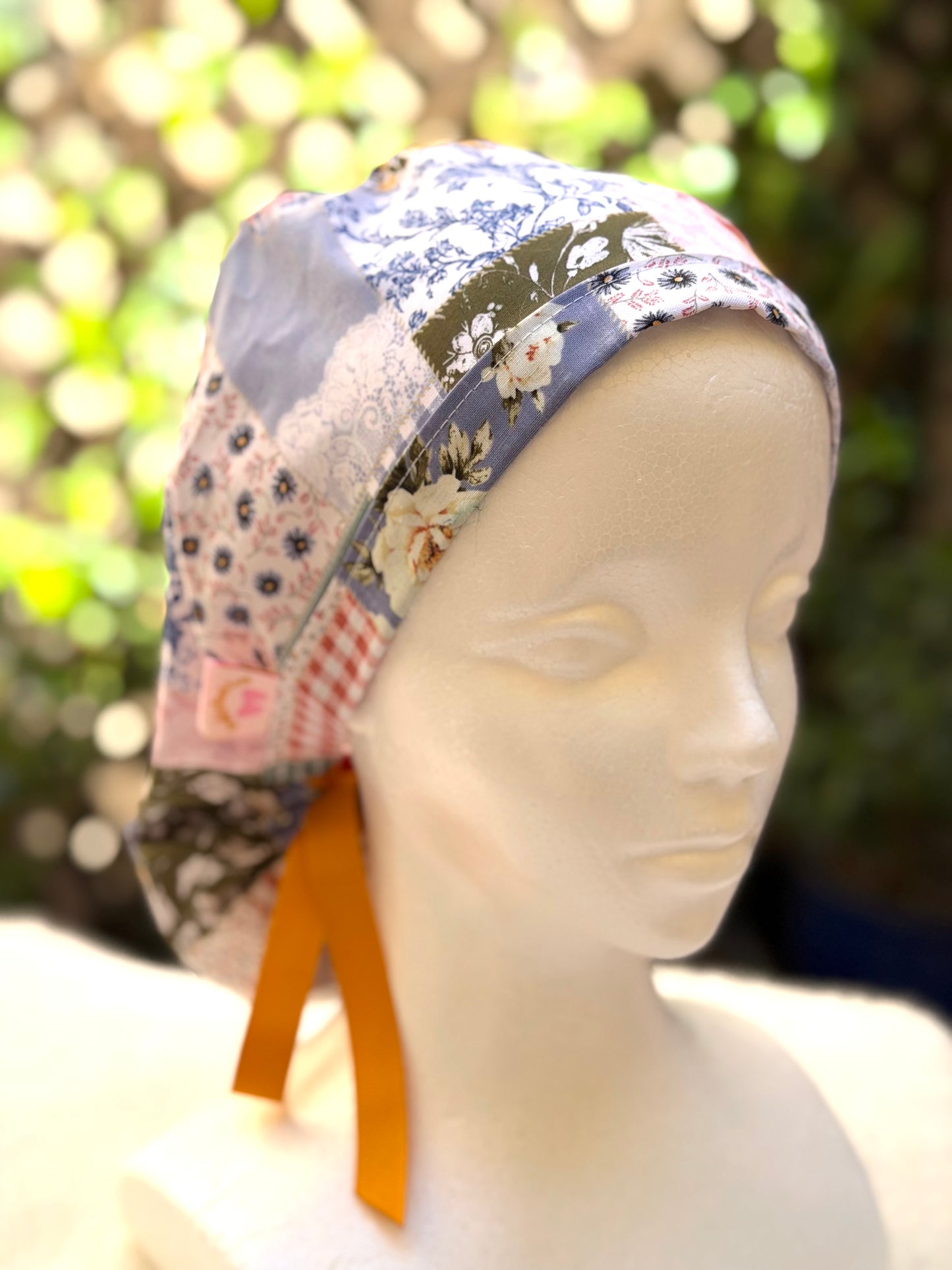 Summer patchwork Ponytail Scrub Cap