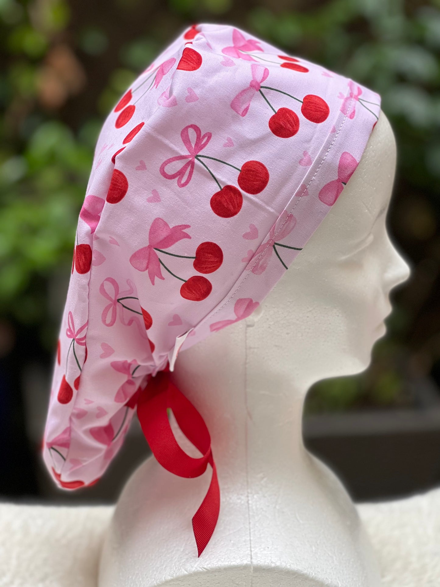 Bows and Cherries Valentines scrub cap