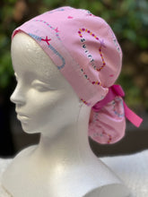Load image into Gallery viewer, Pink Friendship Bracelet Ponytail Scrub Cap
