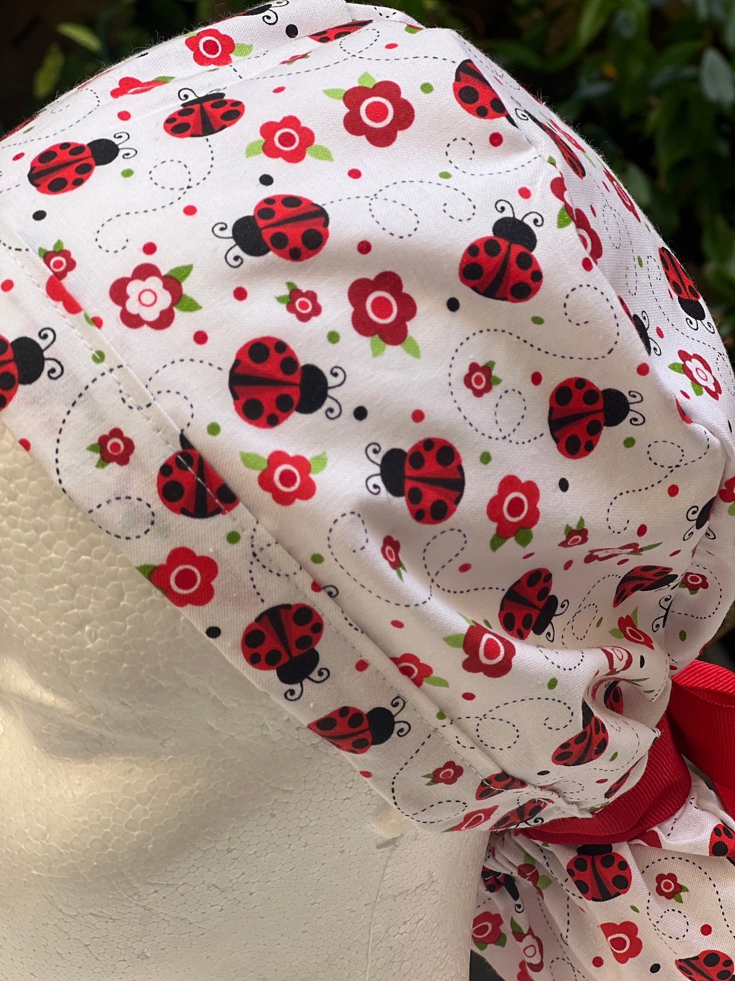 Ladybugs Ponytail Scrub Cap
