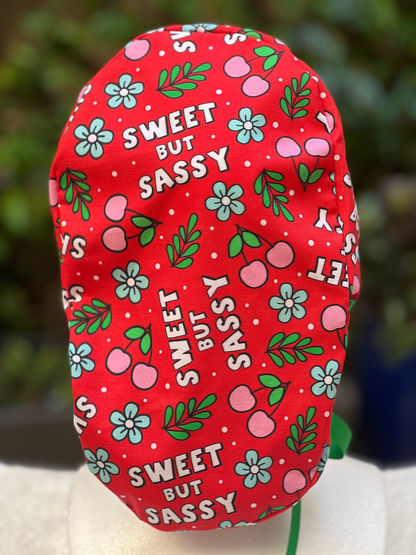 Red Sweet but Sassy Ponytail Scrub Cap