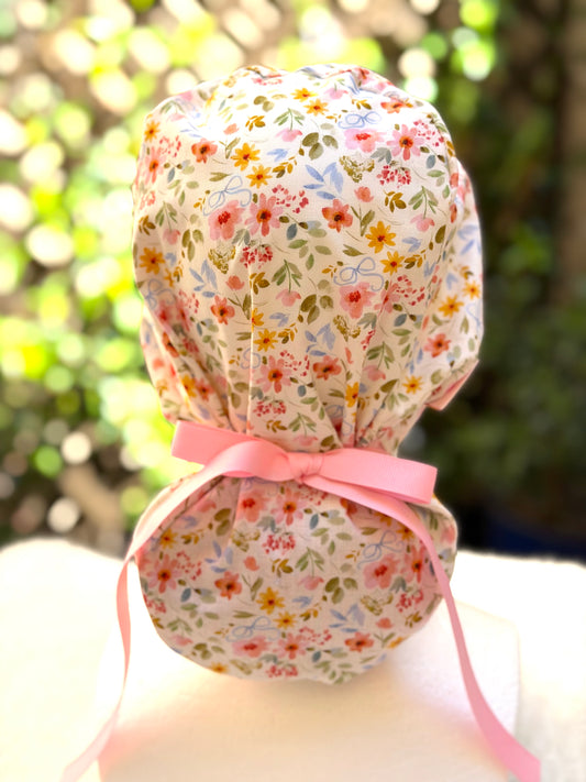 Summer floral Ponytail Scrub Cap