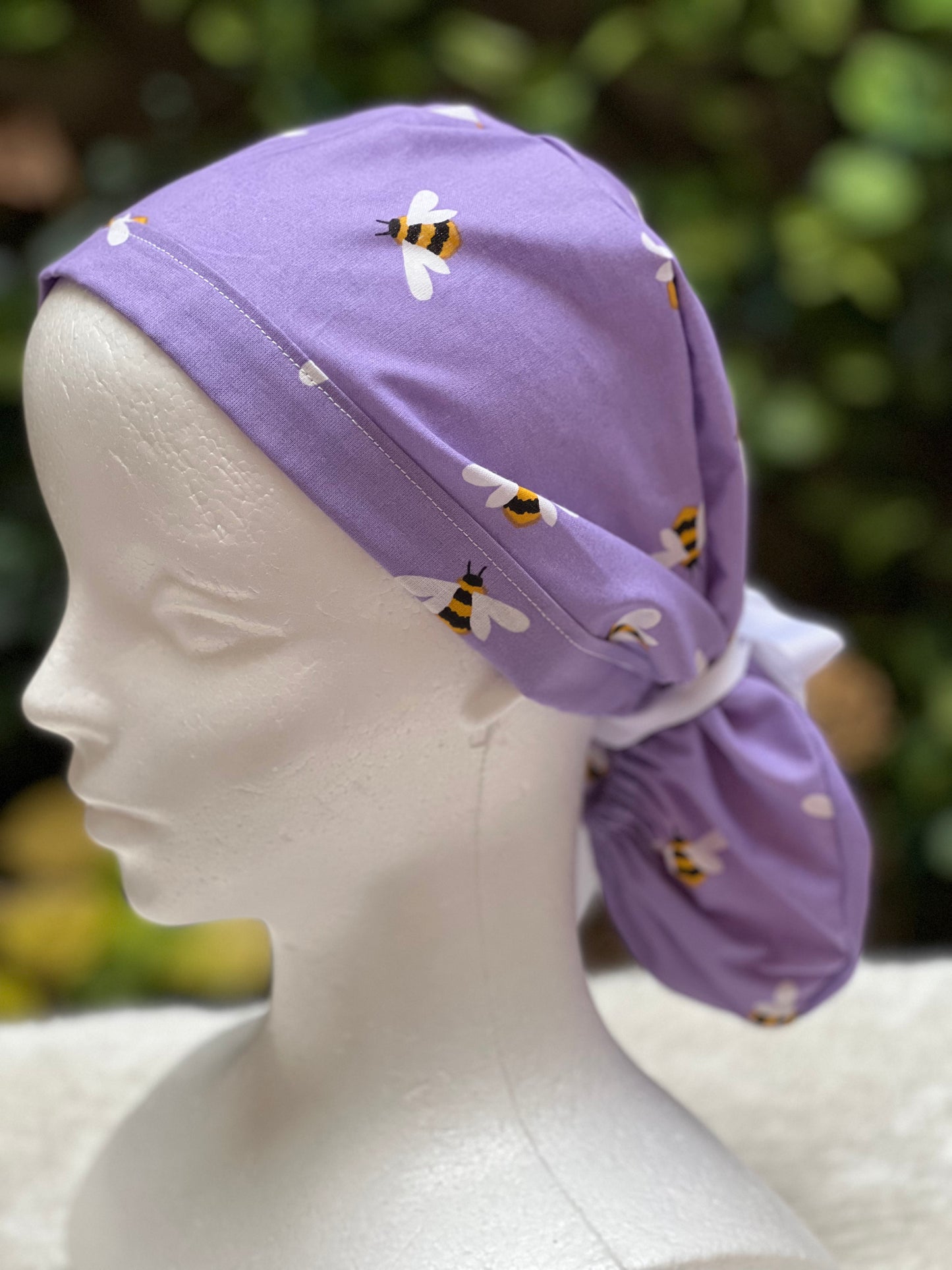 Purple Bees Ponytail Scrub cap
