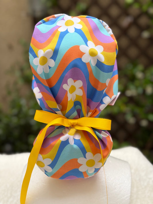 Blue Retro Ponytail Scrub Cap