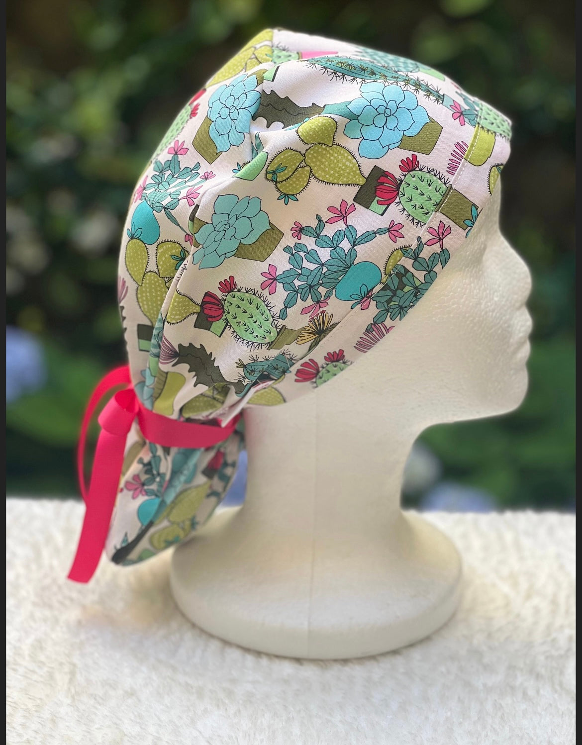 Succulents Ponytail Scrub Cap