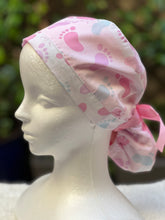 Load image into Gallery viewer, Baby Feet Ponytail Scrub Cap

