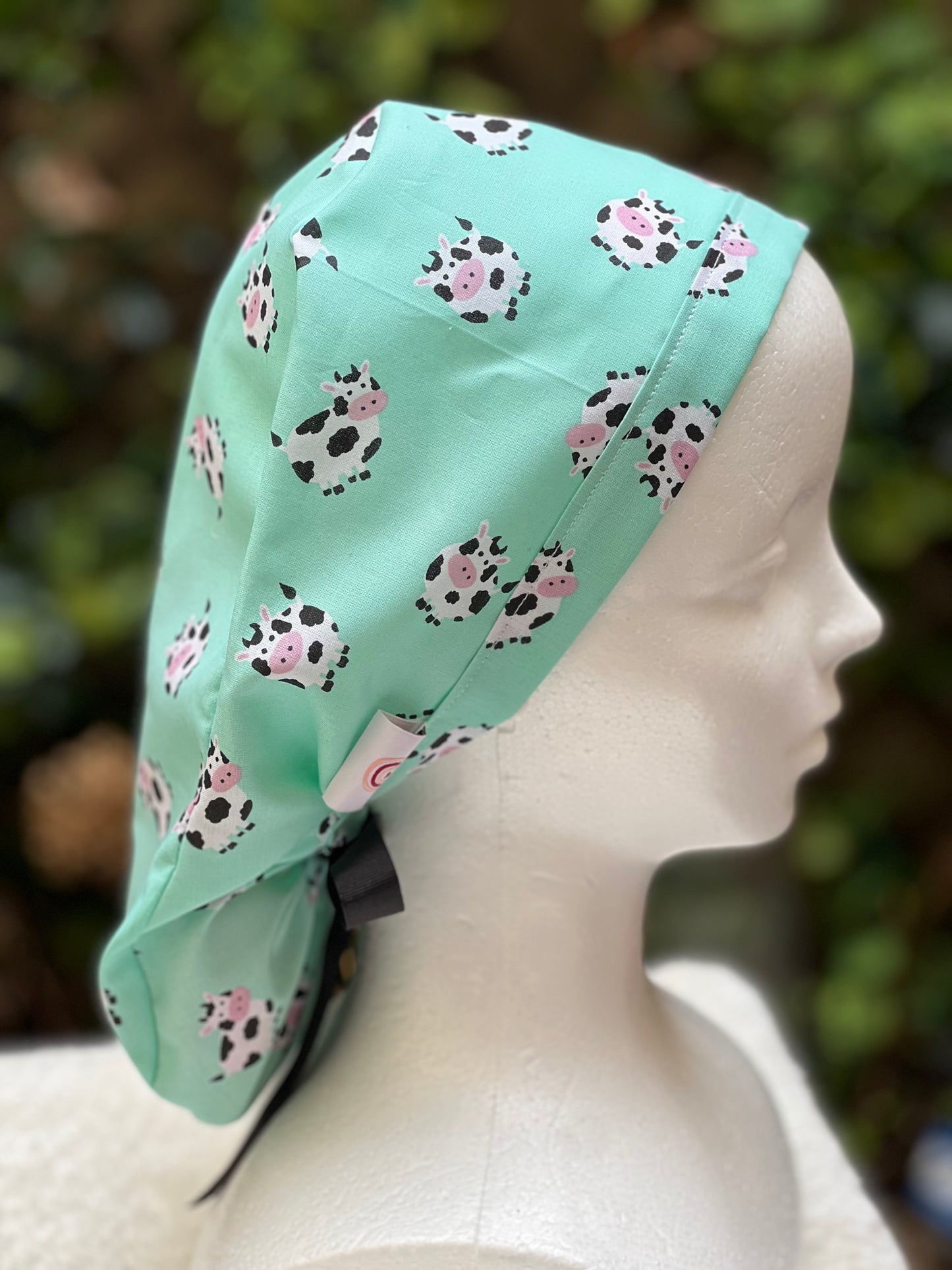 Cow Print Ponytail Scrub Cap
