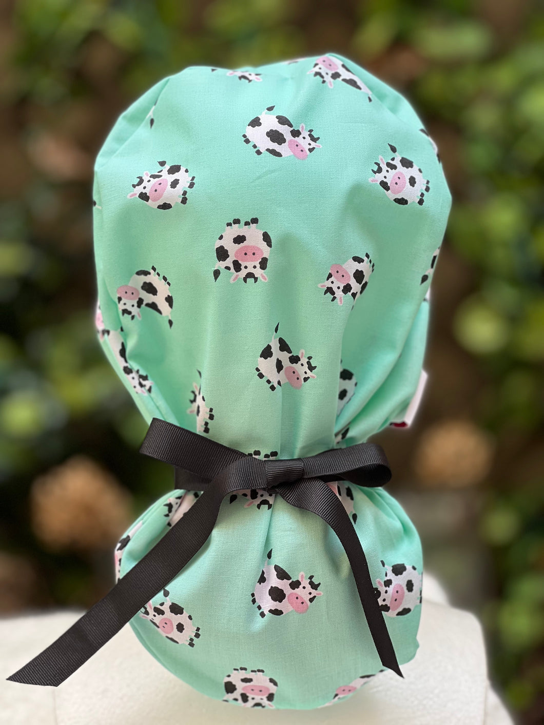 Cow Print Ponytail Scrub Cap