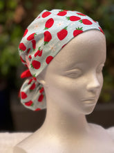 Load image into Gallery viewer, Green strawberry with daisies ponytail scrub cap
