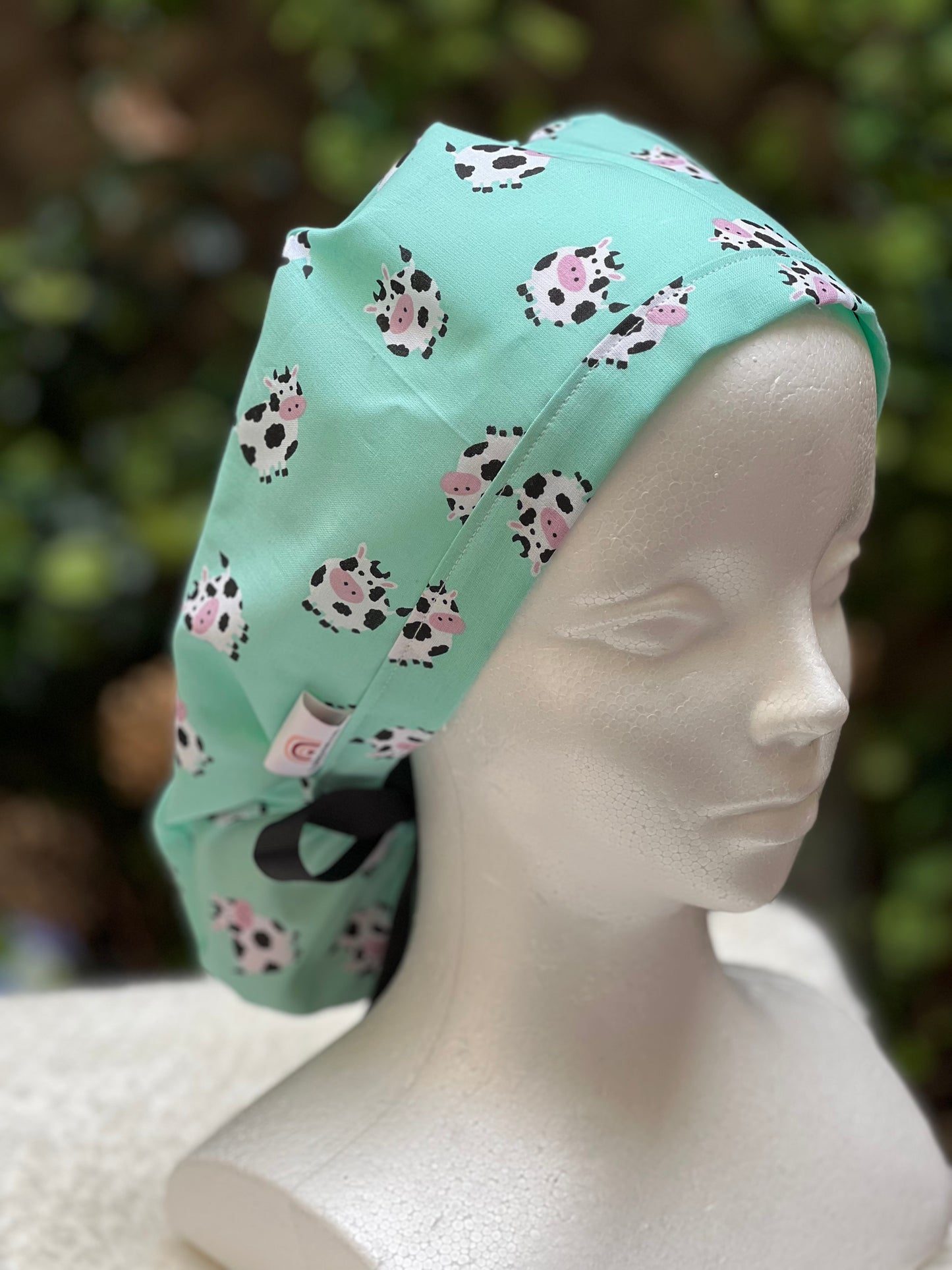 Cow Print Ponytail Scrub Cap