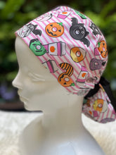 Load image into Gallery viewer, Pink stripe Halloween Ponytail scrub cap
