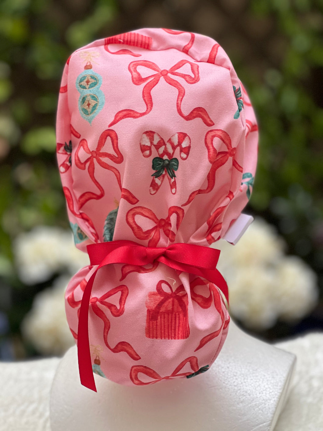 Christmas bow scrub cap