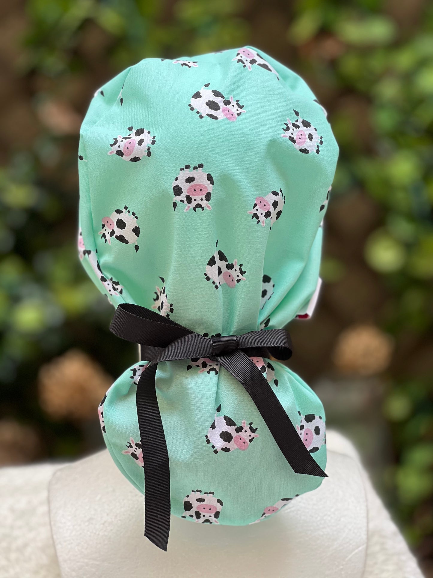 Cow Print Ponytail Scrub Cap